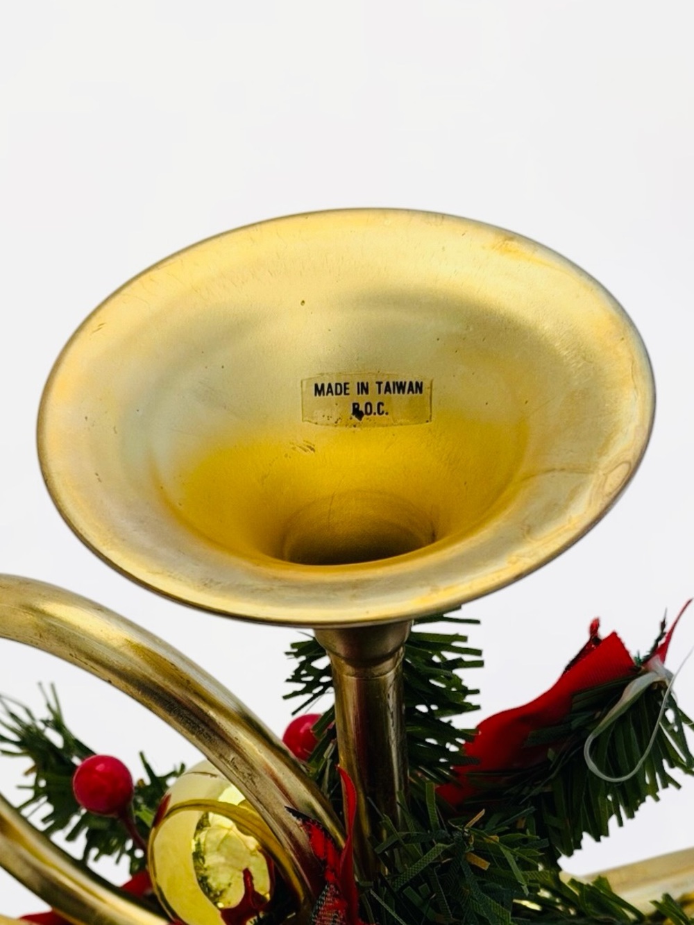 Brass Triple French Horn Taper Candle Holder, Vintage Christmas Holiday Decor - Picture 10 of 10